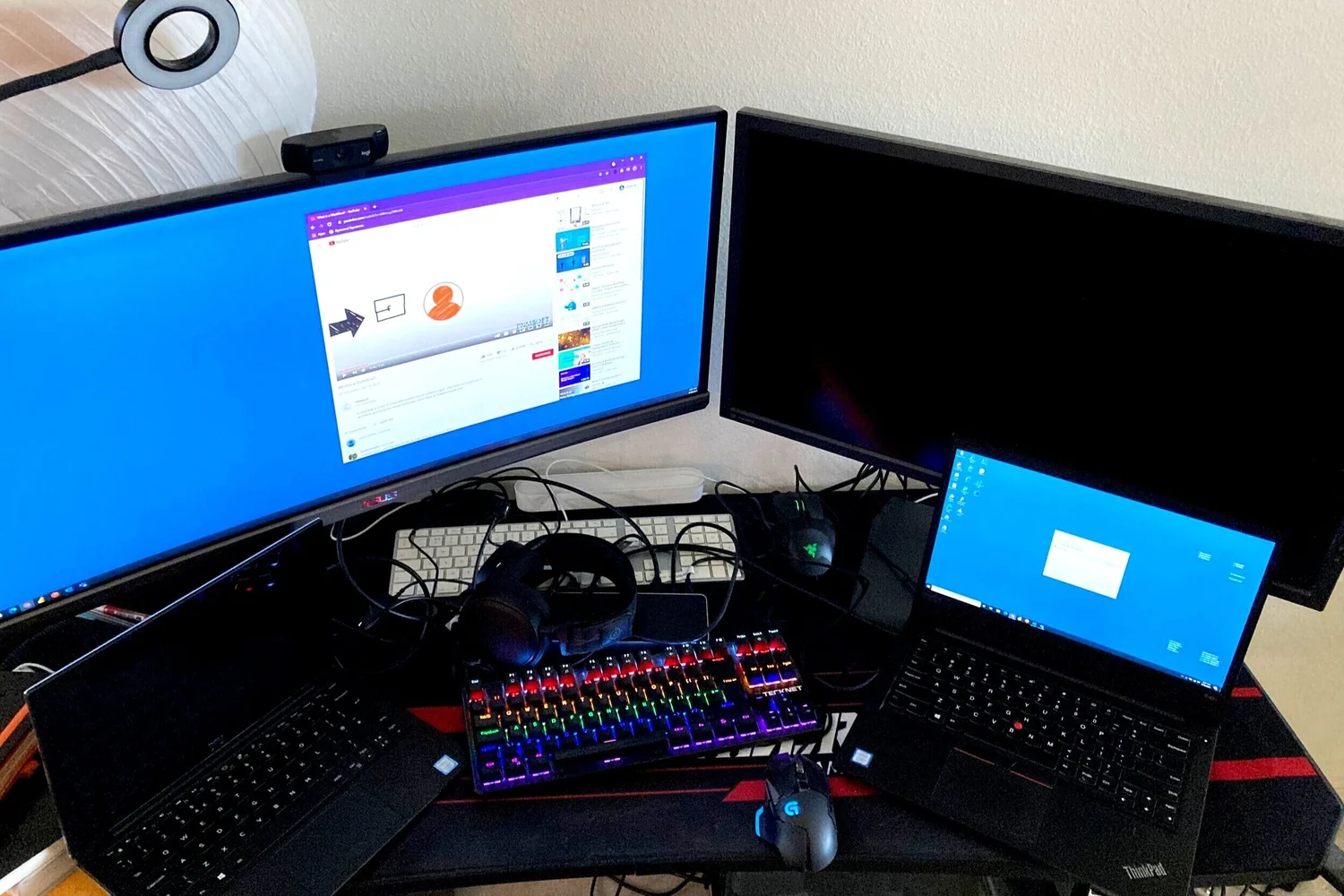 Before — cluttered desk